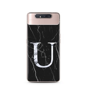Samsung A80 Siyah Mermer Harf Tasarımlı Telefon Kılıfı U-Harfi 