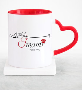 BK Gift Kişiye Özel Mesleki İmam Kırmızı Kalpli Kupa Bardak  2