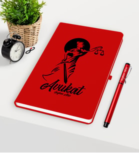 BK Gift Kişiye Özel Avukat Temalı Kırmızı Defter Kalem Seti - 15