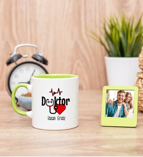 Doktora Hediye Yeşil Kupa Bardak ve Yeşil Mini Fotoğraf Çerçevesi