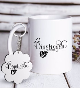 BK Gift Kişiye Özel Mesleki Diyetisyen Beyaz Kupa ve Anahtarlık Hediye Seti (Model 1)