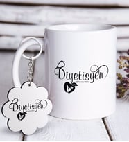 BK Gift Kişiye Özel Mesleki Diyetisyen Beyaz Kupa ve Anahtarlık Hediye Seti (Model 1)