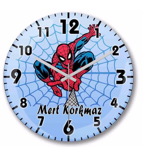 İsme Ve Kişiye Özel Spiderman Örümcek Adam Duvar Saati Bombeli