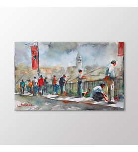 Arty Tablo Suluboya Köprü de Balık Tutanlar Tablo (Karışık)