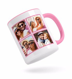 BK Gift Kişiye Özel Kare 4 Fotoğraflı Pembe Kupa Bardak-1