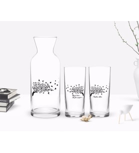 BK Gift Kişiye Özel Renkli Baskılı Hayat Kısa Kuşlar Uçuyor Tasarımlı İkili Rakı Bardağı ve Karaf Hediye Seti-1 (Beyaz)