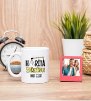 Harita Teknikeri Beyaz Kupa Bardak ve Kırmızı Mini Fotoğraf Çerçevesi