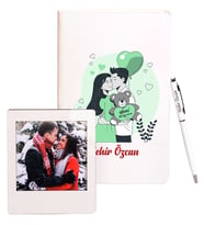 Seni Seviyorum Deri Beyaz Defter & Metal Tükenmez Kalem + Ahşap Çerçeve