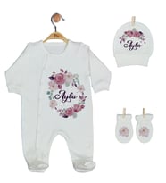 Pia Baby GL 1914-01 İsme Özel Üçlü Tulum Set