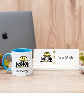 Jeoloji Mühendisi Mavi Kupa Bardak Ve Masa İsimliği Hediye Seti