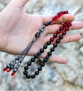 Tesbih Otağı Luxury Gümüş Püsküllü Ateş Kehribar Tesbih