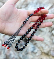 Tesbih Otağı Luxury Gümüş Püsküllü Ateş Kehribar Tesbih