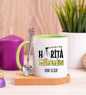 Harita Mühendisi Ahşap Altlıklı Yeşil Kupa Bardak