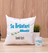 Su Ürünleri Mühendisi Kare Yastık ve Beyaz Kupa Bardak