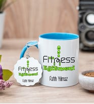 Fitness Eğitmeni Mavi Kupa Bardak Ve Anahtarlık Set