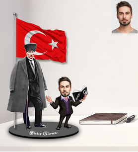 Kişiye Özel Atatürk Tasarımlı Karikatür Ahşap Biblo Bay-5