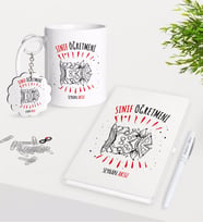BK Gift Kişiye Özel Sınıf Öğretmeni Kupa Anahtarlık Beyaz Defter Kalem Hediye Seti-11 (Model 1)