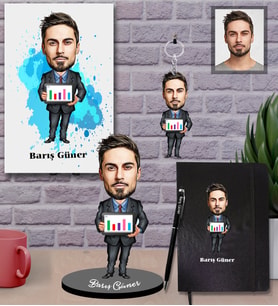 Kişiye Özel Patron Karikatürlü 5 li Hediye Seti Bay-14