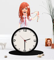 BK Gift Kişiye Özel Anime Bebek Karikatürlü Ahşap Biblo Masa Saati-5 (Çok Renkli)