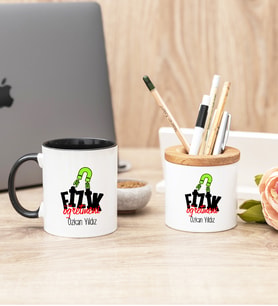 Fizik Öğretmeni Siyah Kupa Bardak Ve Kalemlik Seti