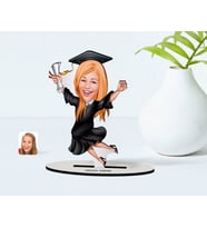 BK Gift Kişiye Özel Kadın Mezun Karikatürlü Ahşap Biblo Model-1 (Beyaz)