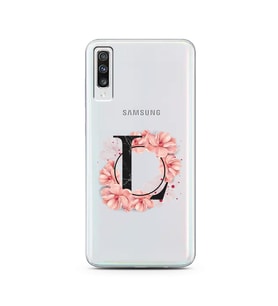 Pembe Çiçekli Harf Tasarım Süper Şeffaf Silikon Telefon Kılıfı Samsung A70 L-Har