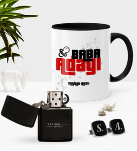 BK Gift Kişiye Özel Baba Adayı Siyah Kupa Çakmak Kol Düğmesi Seti-3 (Model 1)
