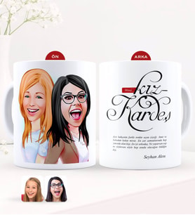 BK Gift Kişiye Özel Karikatürlü Kız Kardeş Beyaz Kupa Bardak-11