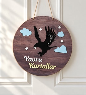 Kartal Figürlü Bebek Ahşap Kapı Süsü