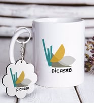 BK Gift Picasso Tasarımlı Beyaz Kupa ve Anahtarlık Hediye Seti (Model 1)