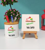 Mesajlı Ziraat Mühendisi Tasarımlı Kişiye Özel Hediye Ziraat Mühendisi Kalemlik ve Dekoratif Taş Baskı Hediye Seti