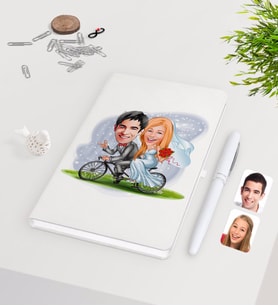 BK Gift Kişiye Özel Sevgililer Günü Temalı Evleniyoruz Karikatürlü Beyaz Defter Kalem Seti-3
