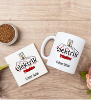 Elektrik Teknikeri Beyaz Kupa Bardak Ve Bardak Altlığı Seti