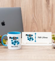 Makine Mühendisi Mavi Kupa Bardak Ve Masa İsimliği Hediye Seti