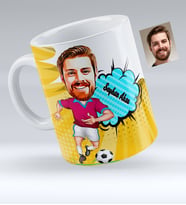 BK Gift Kişiye Özel Bordo Mavi Futbolcu Karikatürlü Beyaz Kupa Bardak  2