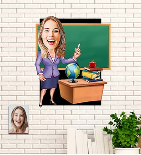 Kişiye Özel Hediye Öğretmen Karikatür Ahşap Tablo
