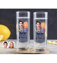 BK Gift Kişiye Özel Renkli Baskılı Sevgililer Karikatürlü İkili Vodka Bardağı-50 (Beyaz)