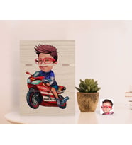 BK Gift Kişiye Özel Motorcu Çocuk Karikatürlü Otantik Masaüstü Ahşap Palet Çerçeve-1 (Beyaz)