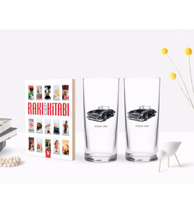 BK Gift Kişiye Özel Renkli Baskılı Retro Otomobil Tasarımlı İkili Rakı Bardağı ve Rakı Cep Kitabı Hediye Seti-1 (Model 1)
