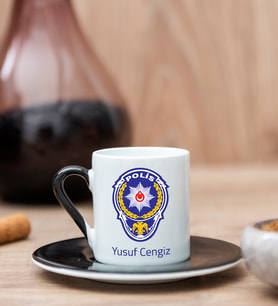 Polis Amblemli Siyah Türk Kahvesi Fincanı