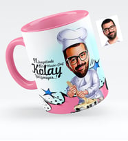BK Gift Kişiye Özel Bay Chef Karikatürlü Pembe Kupa Bardak  2