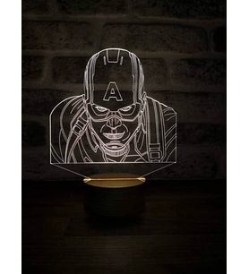 Captain America Figürlü Dekoratif Hediye Led Masa Lambası 7 Işık Rengi Ahşap Taban