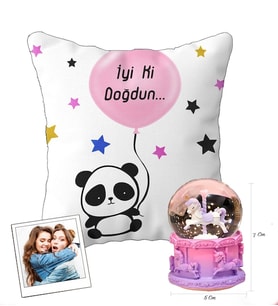 Kişiye Özel Fotoğraflı İyi Ki Doğdun Yastık & Mini Unicorn Atlı Karınca Kar Küresi