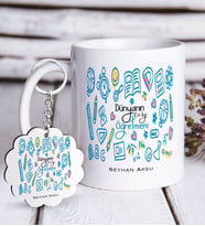 BK Gift Kişiye Özel Dünyanın En İyi Öğretmeni Beyaz Kupa ve Anahtarlık Hediye Seti-15 (Model 1)
