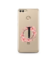 Pembe Çiçekli Harf Tasarım Süper Şeffaf Silikon Telefon Kılıfı Huawei Y9 2018 J-