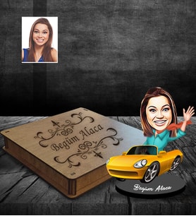 Kişiye Özel Sürücü Karikatürlü Ahşap Biblo Kutulu Bayan-1