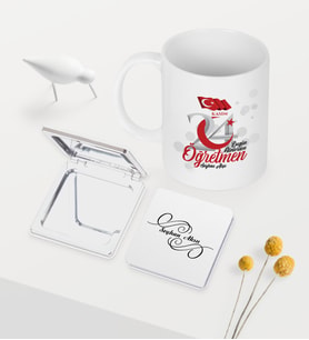 BK Gift Kişiye Özel Bugün Günlerden Öğretmen Temalı Beyaz Kupa Ayna Seti - 2