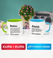 İkili Kişiye Özel Baba ve Anne Kupa Bardak Yeşil Mavi