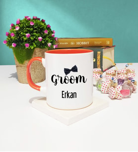 Groom Damat Tasarımlı Kişiye Özel Groom Damat Kupa Bardak Turuncu