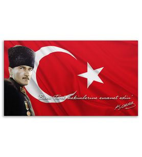 ''Güner Ofis'' Mustafa Kemal Atatürk Tablosu Deri Üzerine Kanvas Tablo 80x130